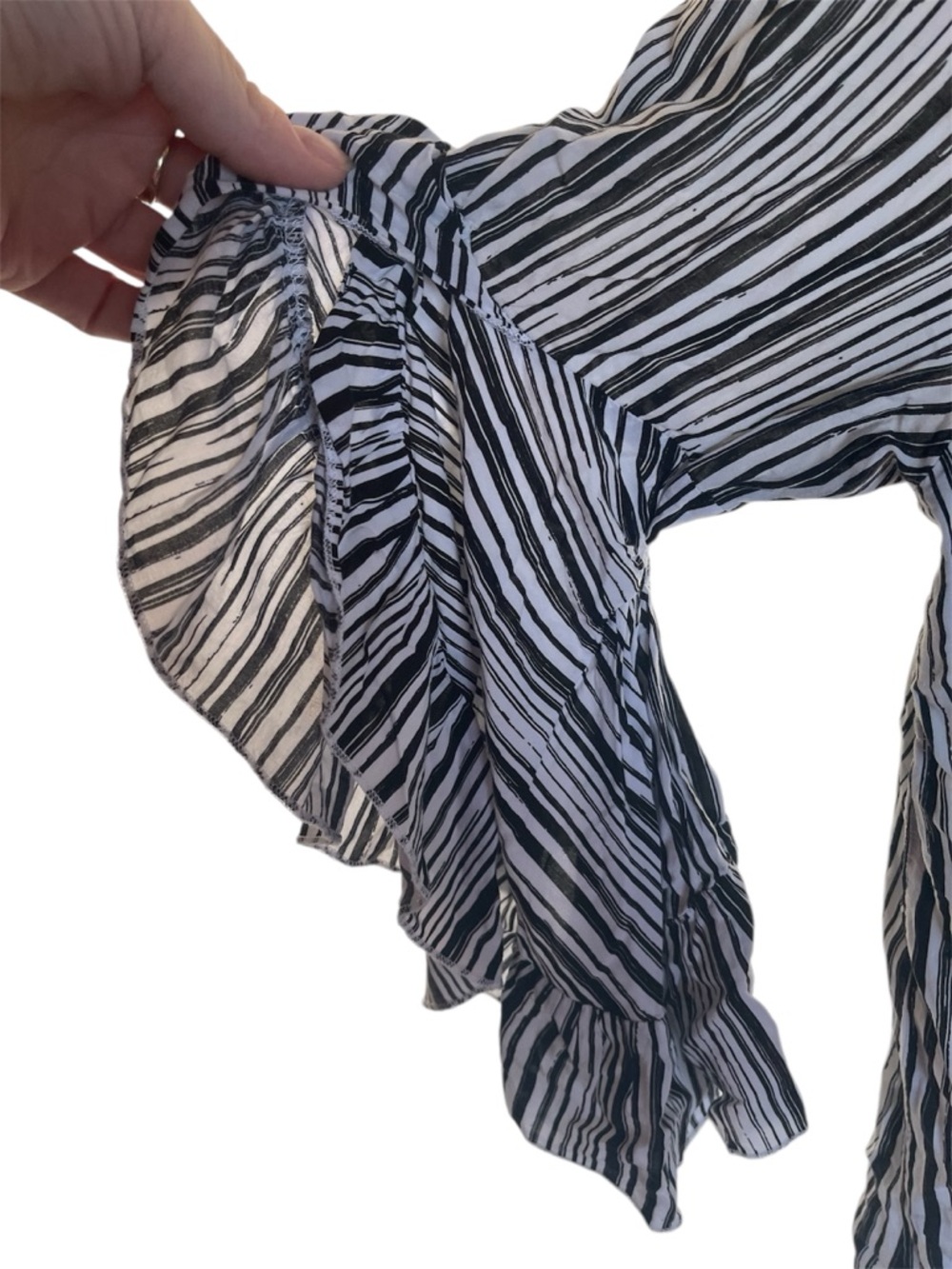 Fever Black and White Striped Ruffle Sleeve Blouse - Picture 2 of 5